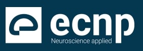 Logo of ECNP with the text "Neuroscience applied" below. The design includes a stylized white brain on a square blue background next to the text "ecnp" in white lowercase letters.