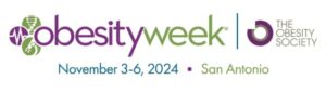 Logo and text for Obesity Week 2024, hosted by The Obesity Society in San Antonio, from November 3-6, 2024.