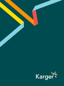 Cover with abstract geometric lines in yellow, blue, and red on a dark green background; "Karger" logo at bottom right.
