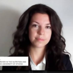 A woman with long dark hair sits in front of a white background with the EASO logo and her name and title displayed in a text box at the bottom left.
