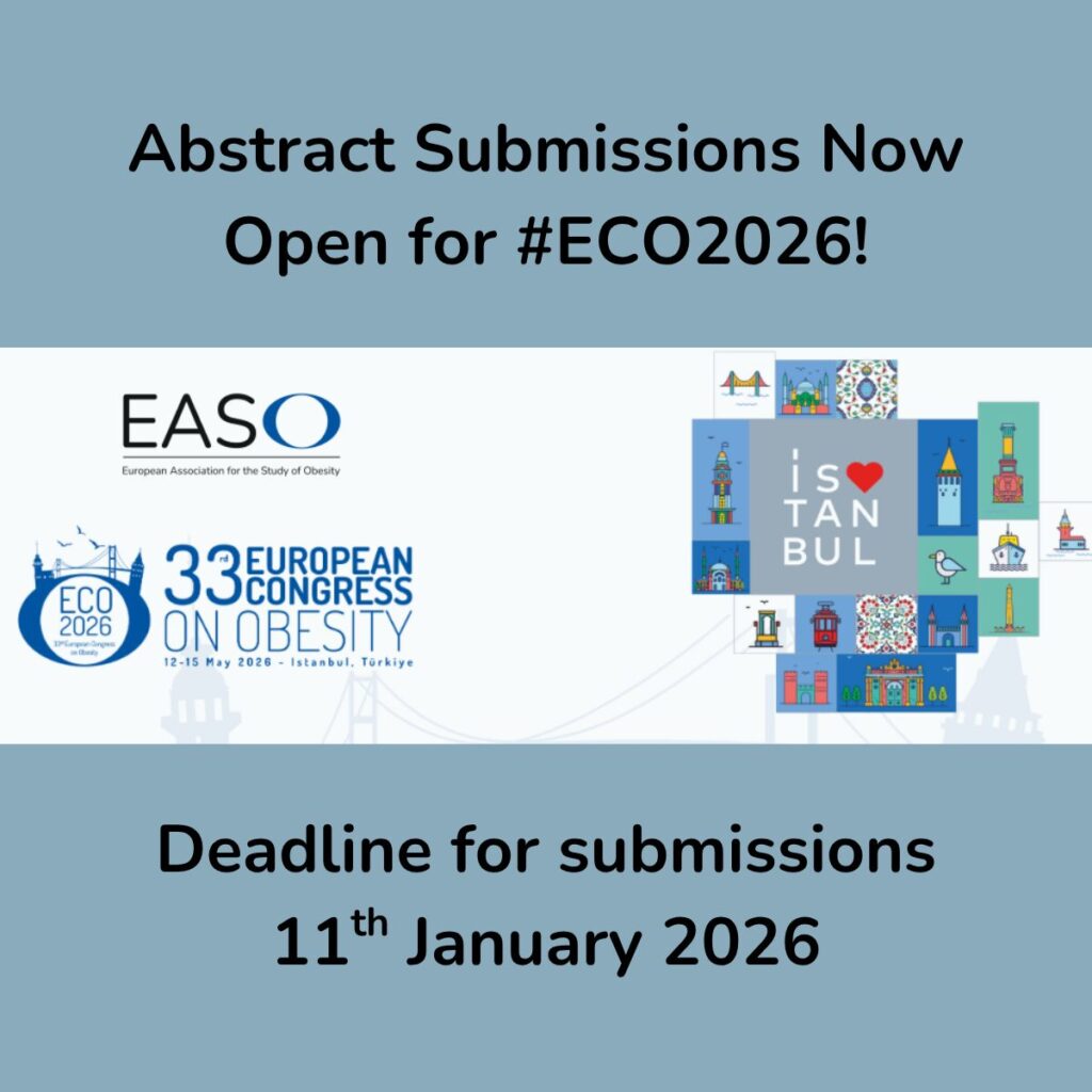 Announcement for abstract submissions for the 33rd European Congress on Obesity 2026 in Istanbul; deadline is 11th January 2026.