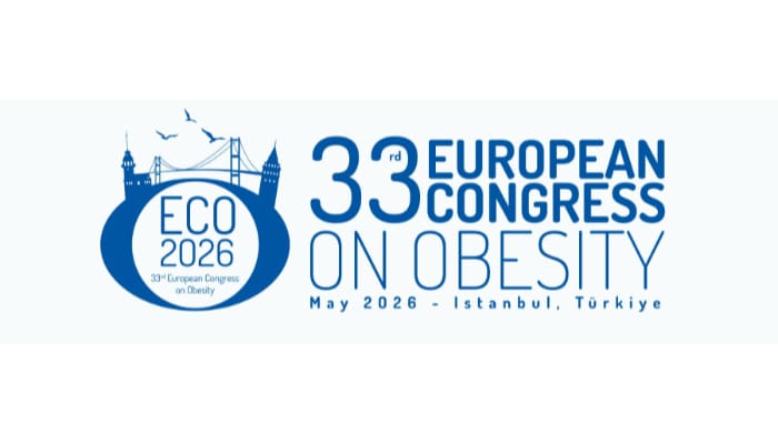 Logo for the 33rd European Congress on Obesity, ECO 2026, held in May 2026 in Istanbul, Türkiye, featuring stylized city landmarks and event details in blue text.